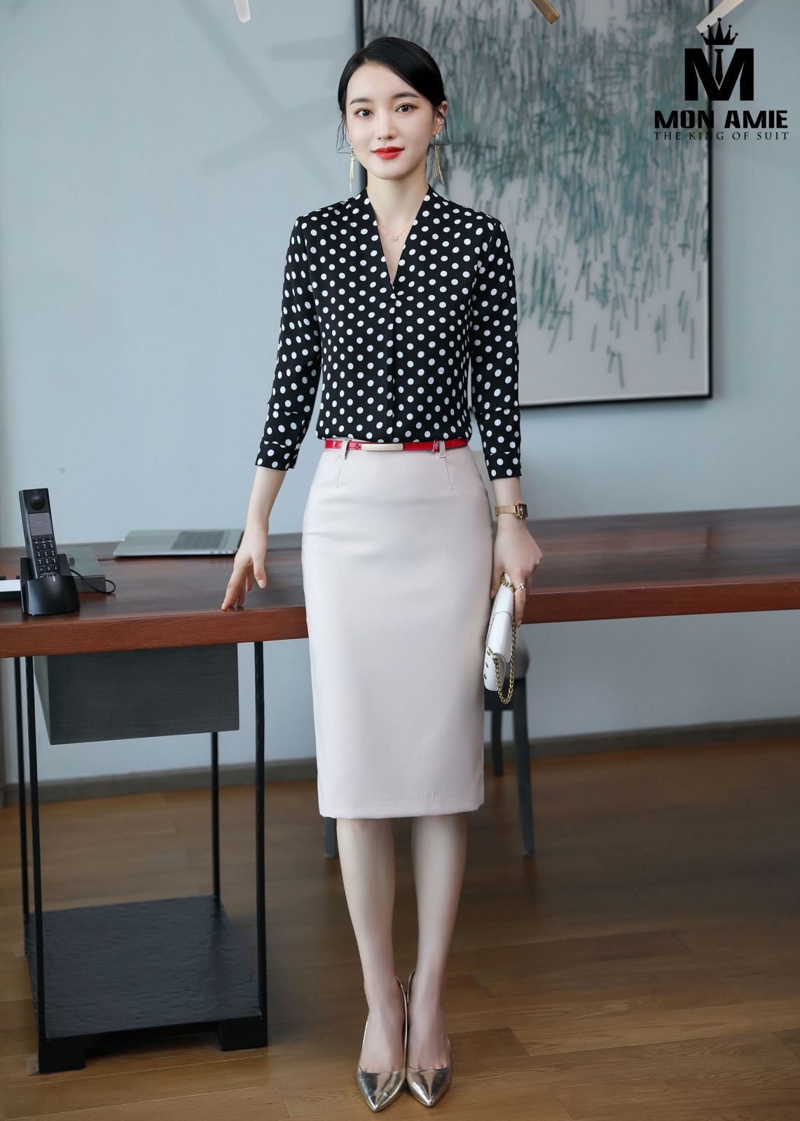 Black Polka Dot Chiffon Shirt 